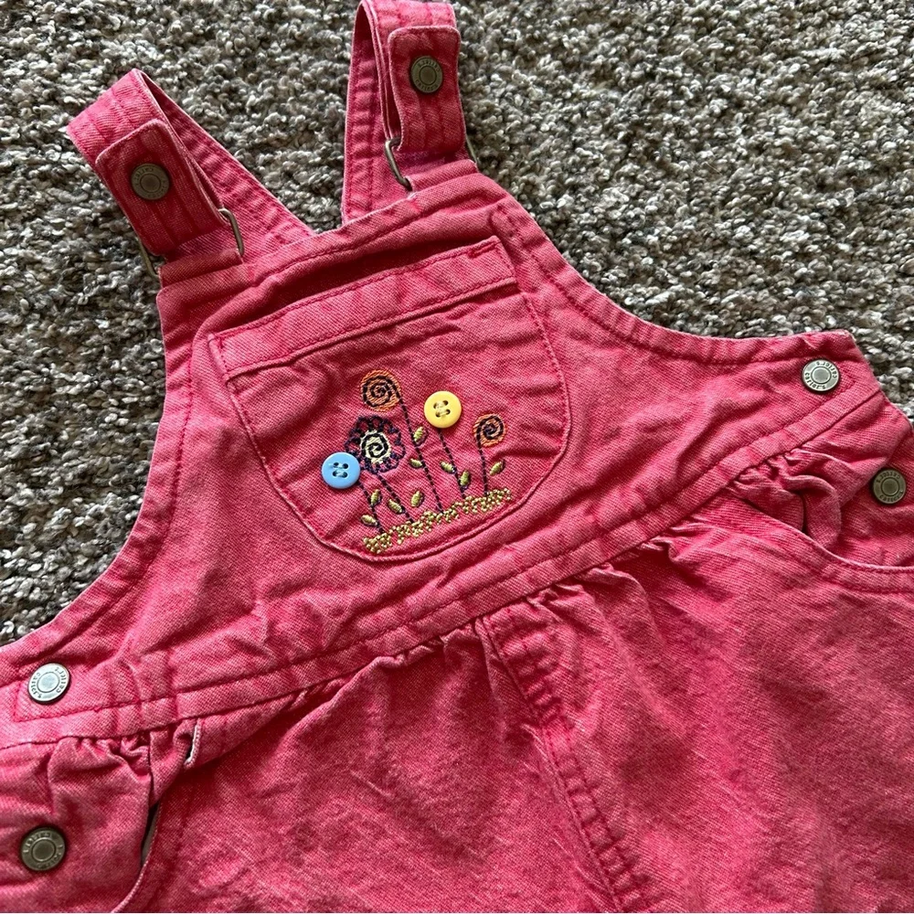 Vintage 90s Carter’s toddler girls 18 months pink flower button overalls